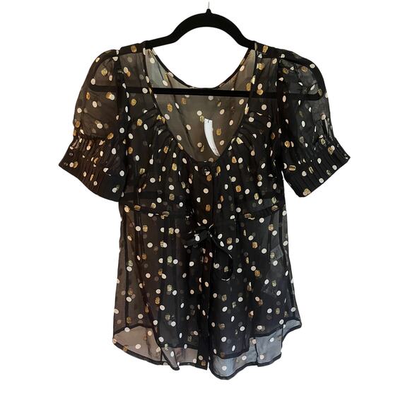 NWT Warehouse Sheer Black Metallic Polka Dot Top Short Sleeve Coquette Y2K | 6 - Picture 1 of 8